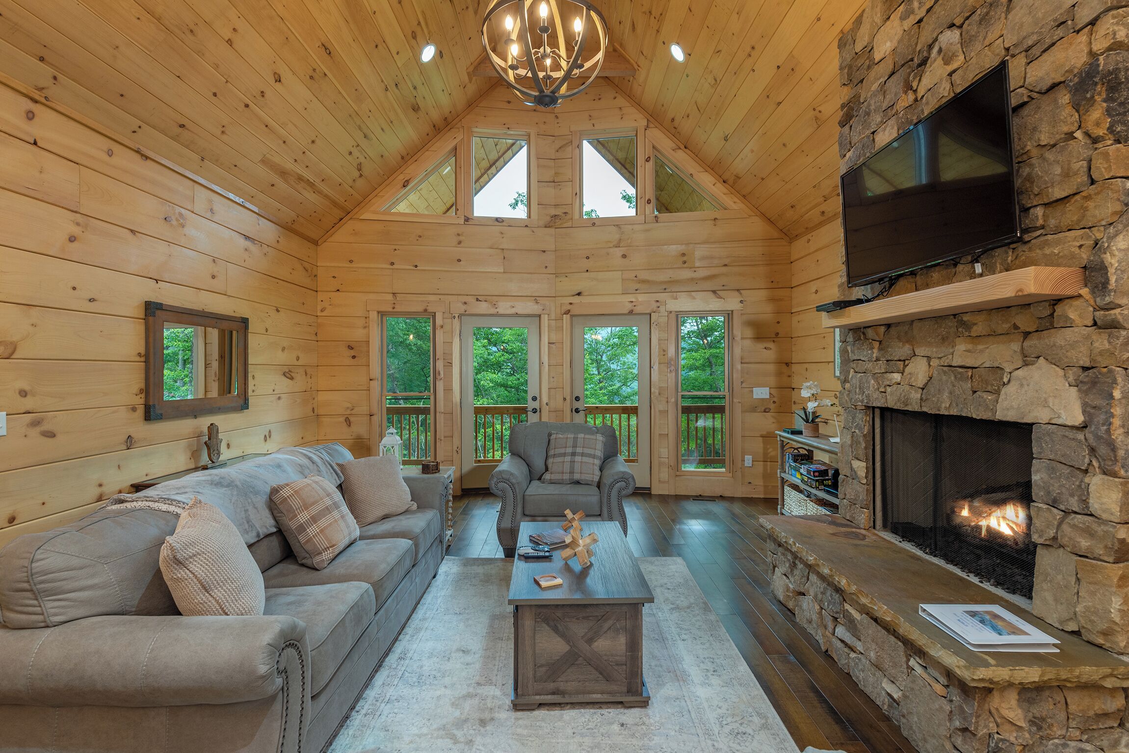 TV connectée, cheminée, livres