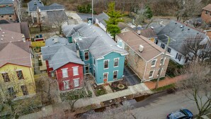 A residential area with houses of various colors and roof styles. - Historic Oregon District (Dayton)