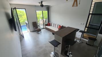 Cabin | Private kitchen | Full-size fridge, microwave, toaster, mixer