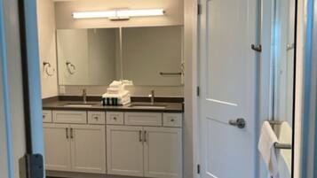 Shower, towels, soap, shampoo