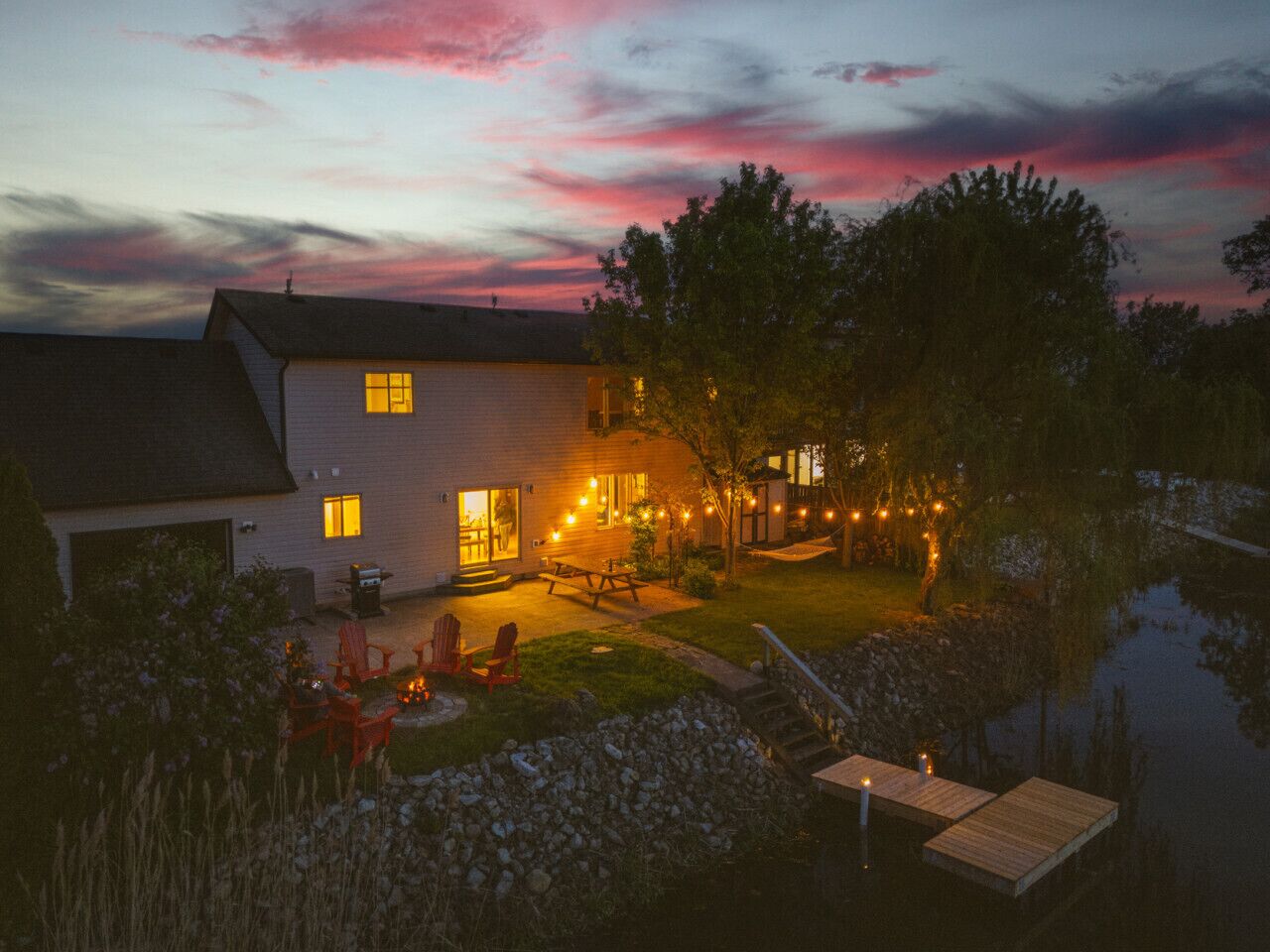 Our backyard oasis sits on Cedar Creek and Cedar Creek Conservation area. Enjoy the evenings on the patio, or mornings with your coffee.