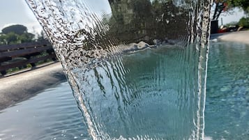 Seasonal outdoor pool, pool umbrellas, sun loungers