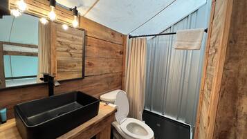 Regadera, secadora de cabello, toallas