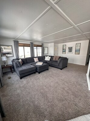 Smart TV, chimenea, libros