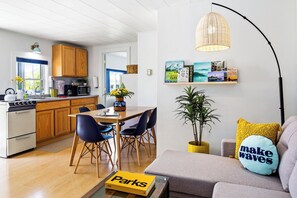 Family Cottage, Kitchen, Ocean View | Private kitchen | Microwave, coffee/tea maker, eco-friendly cleaning products, freezer - Seascape Motel & Cottages (Belfast)