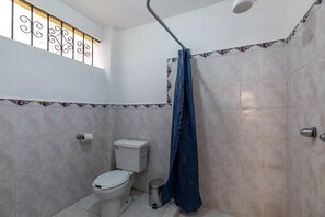 Shower, towels, soap, shampoo