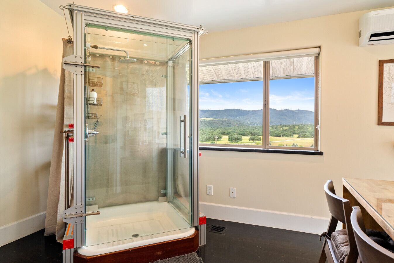 Shower, eco-friendly toiletries, hair dryer, towels