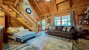 TV, fireplace, books