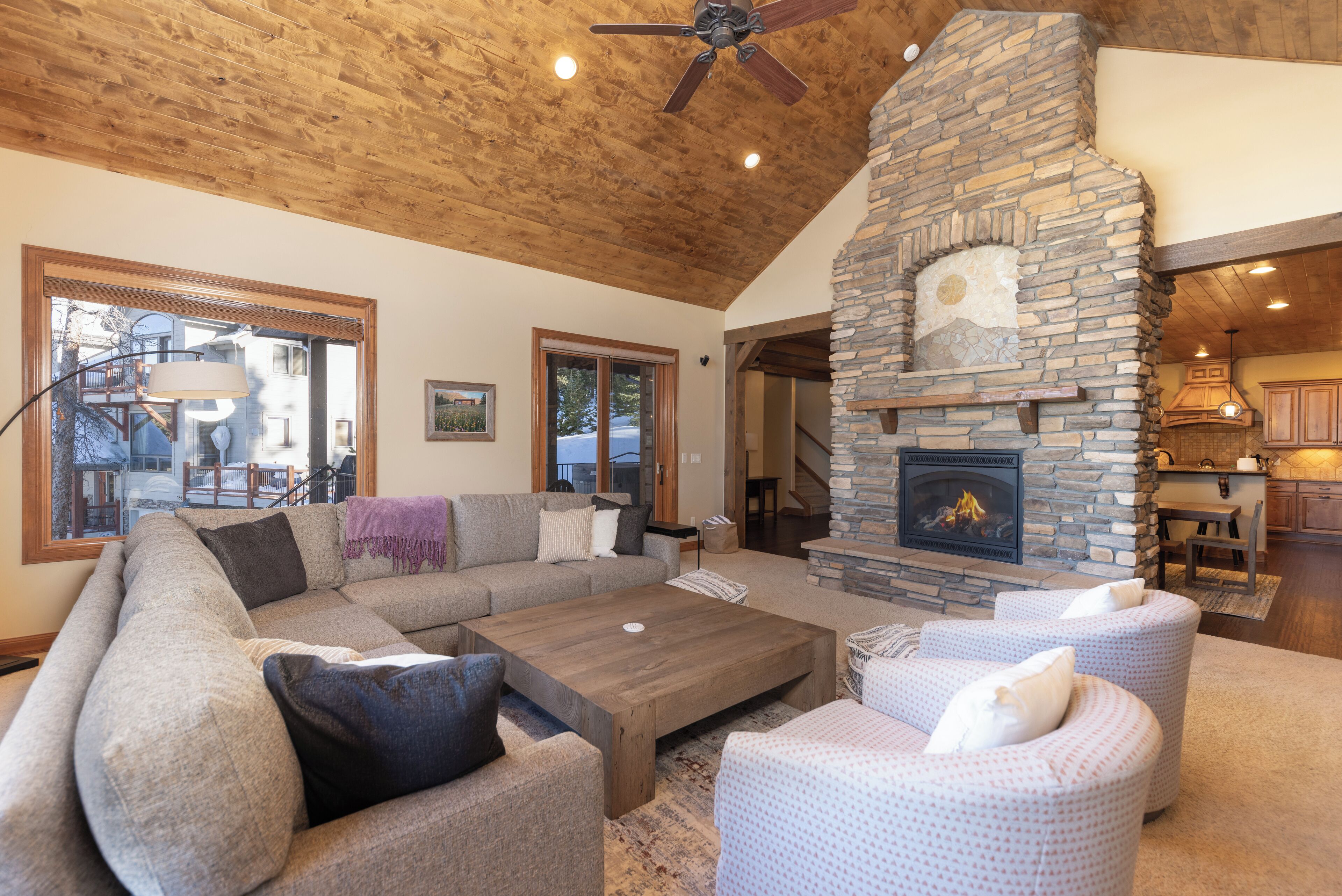 TV, fireplace, DVD player, foosball