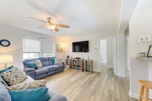 TV, DVD player, books, video library - Coastal Emerald Isle Retreat w/ Deck & Grill! (Emerald Isle)