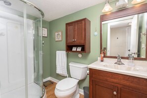 Shower, towels, soap, shampoo