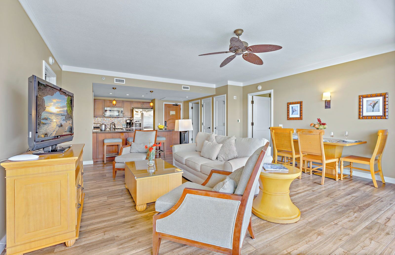 TV, DVD player, stereo