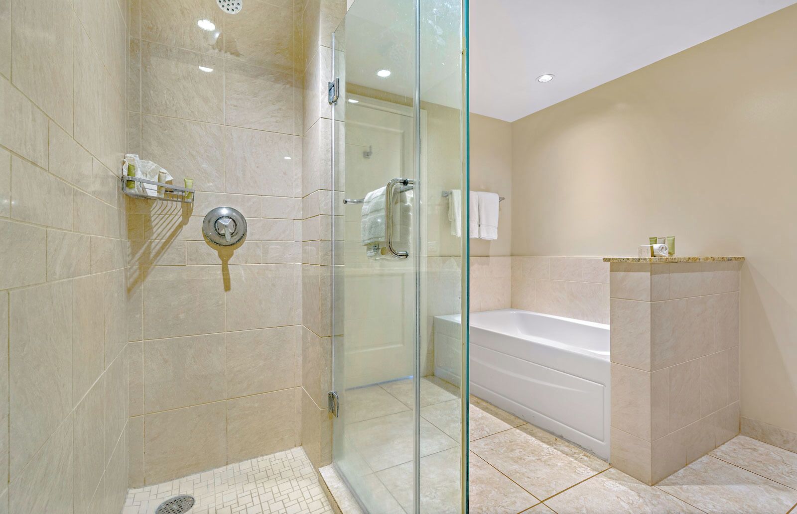 Bathtub, hair dryer, towels