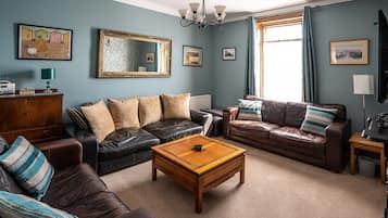 TV, fireplace, DVD player, books