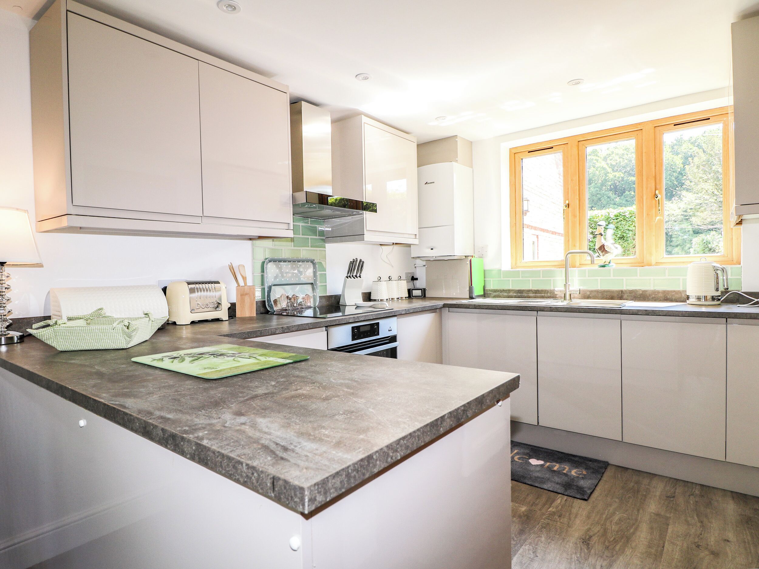 Fridge, dishwasher, electric kettle, toaster