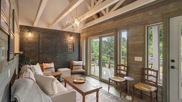 TV connectée, cheminée, livres