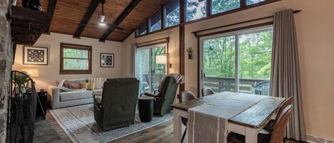 TV connectée, cheminée, livres