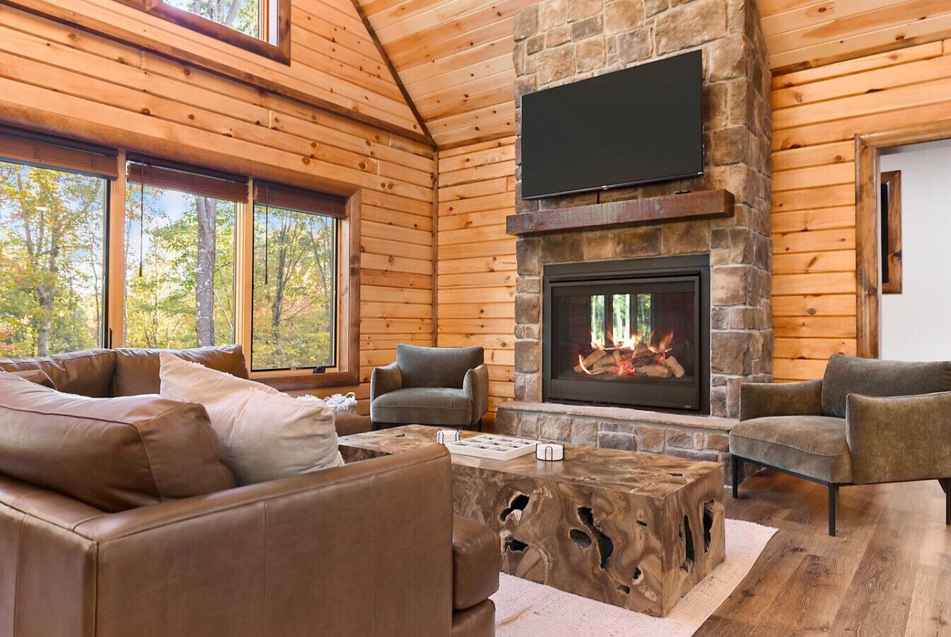 TV, lareira, escritórios