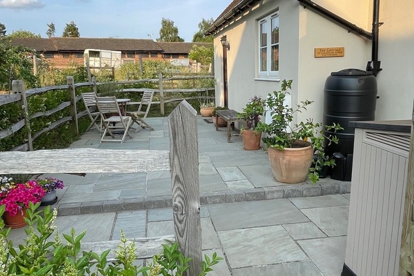 Outside patio area with table and chairs