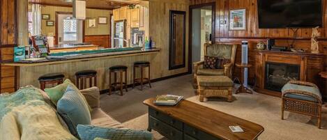 Smart TV, chimenea, videojuegos y reproductor de DVD