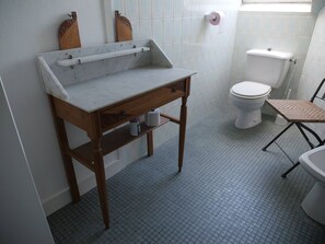 Hair dryer, bidet, soap, toilet paper