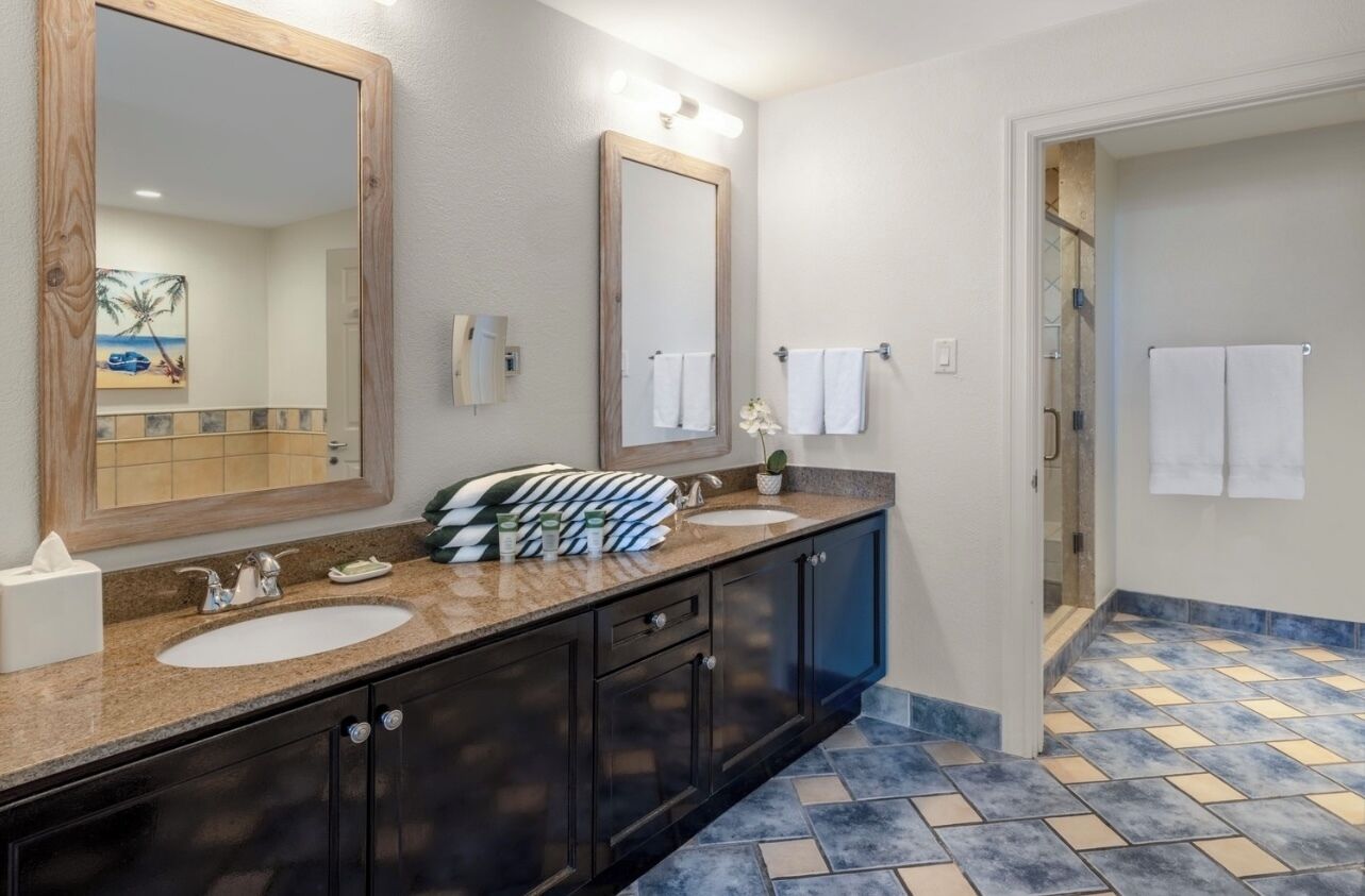 combined shower/bathtub, hair dryer, towels, soap