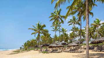 On the beach, free beach shuttle, beach bar
