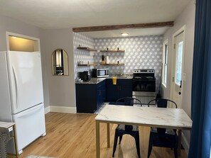 Fridge, microwave, coffee/tea maker, toaster