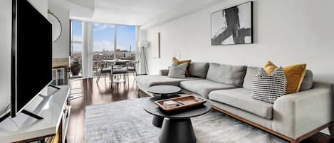 Smart TV, fireplace, computer monitors