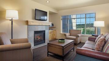 Télévision, cheminée, lecteur de DVD