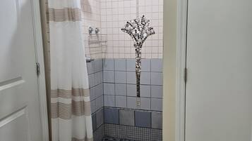 Shower, towels, soap, shampoo