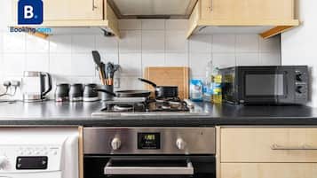 Fridge, microwave, oven, electric kettle