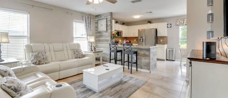 TV, fireplace, DVD player, books