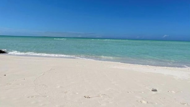 Una playa con agua turquesa cristalina y una orilla arenosa.