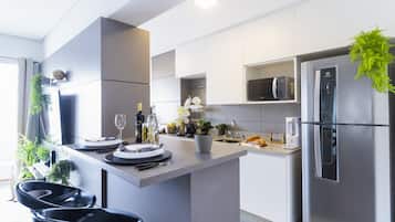 Apartment | Private kitchen | Fridge, microwave, oven, stovetop