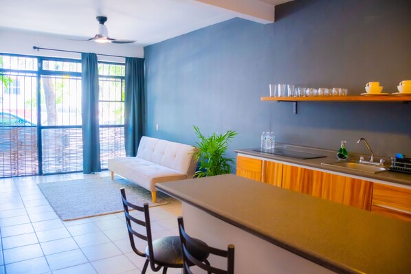 Deluxe Superior Suite | Área de sala de estar | Smart TV, Netflix, bocina smart y servicios de streaming 