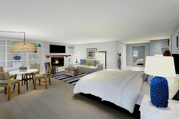 Spread out in an airy studio with lounging and dining space.