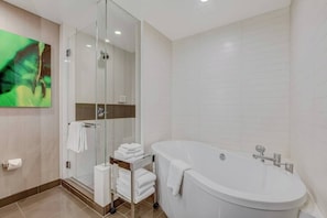 Bathtub, hair dryer, towels