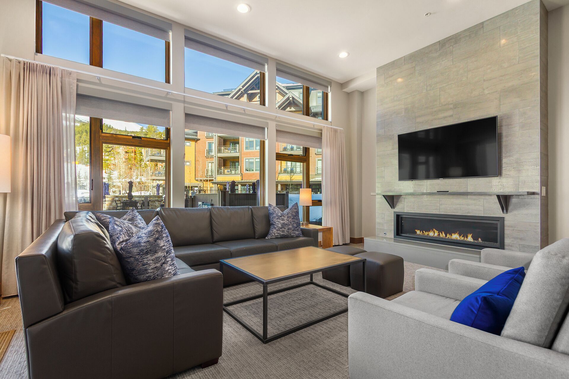 Smart TV, fireplace, video games, DVD player