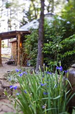 Escape to a serene garden oasis with a tranquil gazebo surrounded by lush greenery and vibrant flowers.
