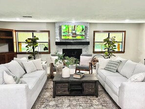 Smart TV, foosball, table tennis, books