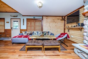 TV, fireplace, table football