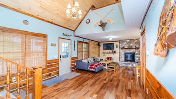 TV, fireplace, foosball