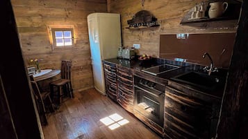 Fridge, oven, stovetop, coffee/tea maker