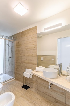 Douche, séchoir à cheveux, serviettes fournies