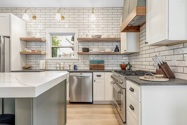 Fridge, microwave, oven, dishwasher - Lux North End Gem w/ Gourmet Kitchen and Spa-Inspired Master Bathroom | 10 min Walk to Hyde Park (Boise)
