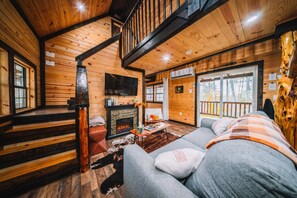 Smart TV, fireplace, foosball