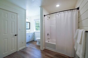 Shower, hair dryer, shampoo