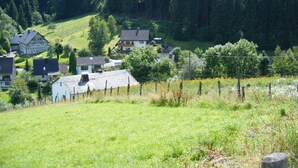 A rural village with houses surrounded by lush greenery and a forest in the background. - Holiday Home Rehsiepen near Winterberg (Schmallenberg)