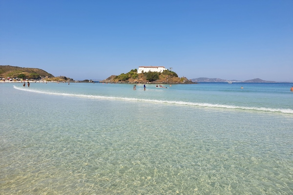On the beach, white sand